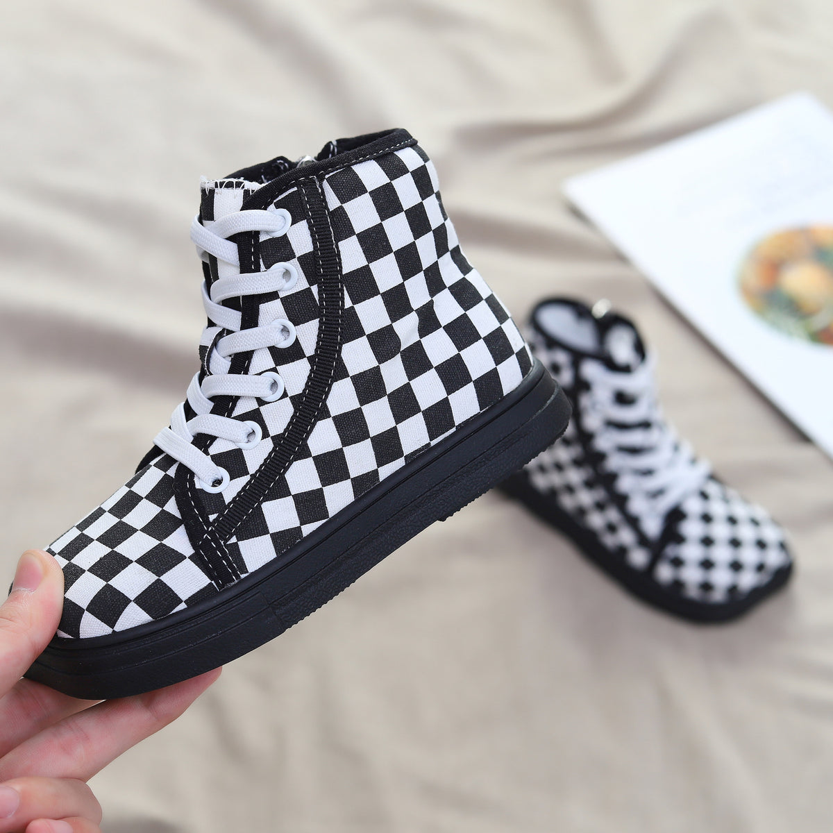 Checkerboard Single Boot Zipper Casual Shoes