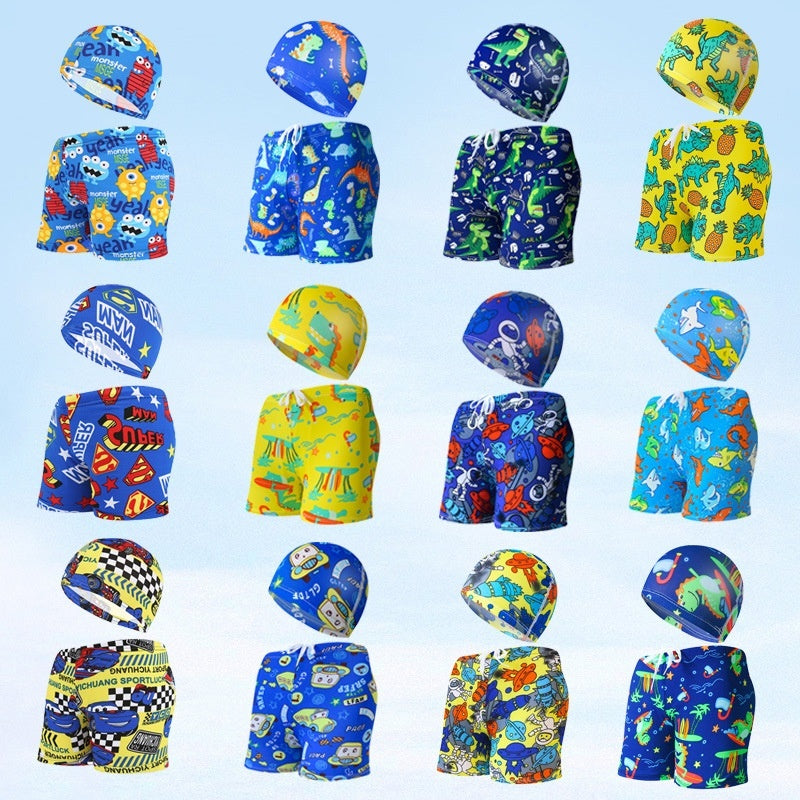 Children's Swimming Trunks Beach Vacation With Swimming Cap Suit