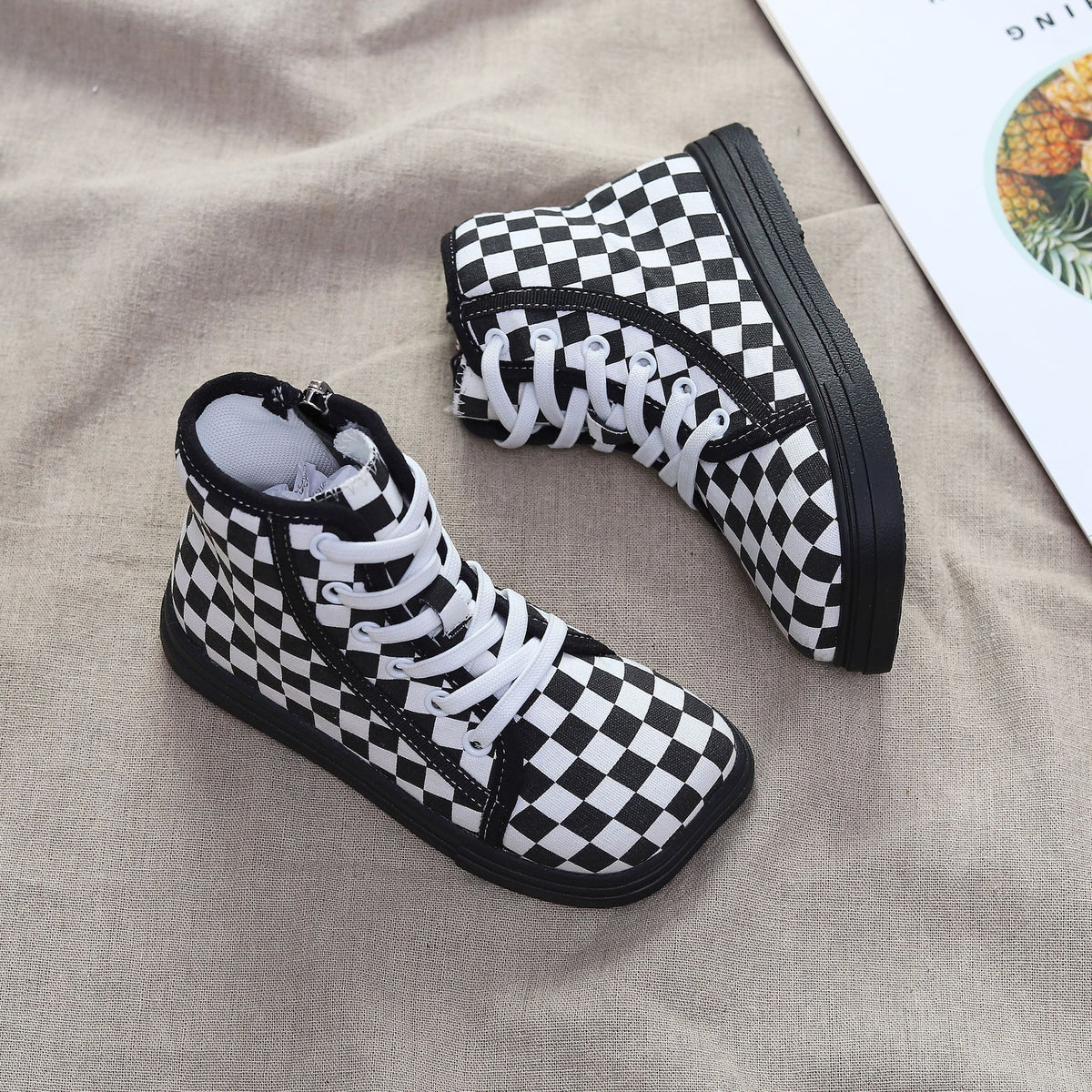 Checkerboard Single Boot Zipper Casual Shoes