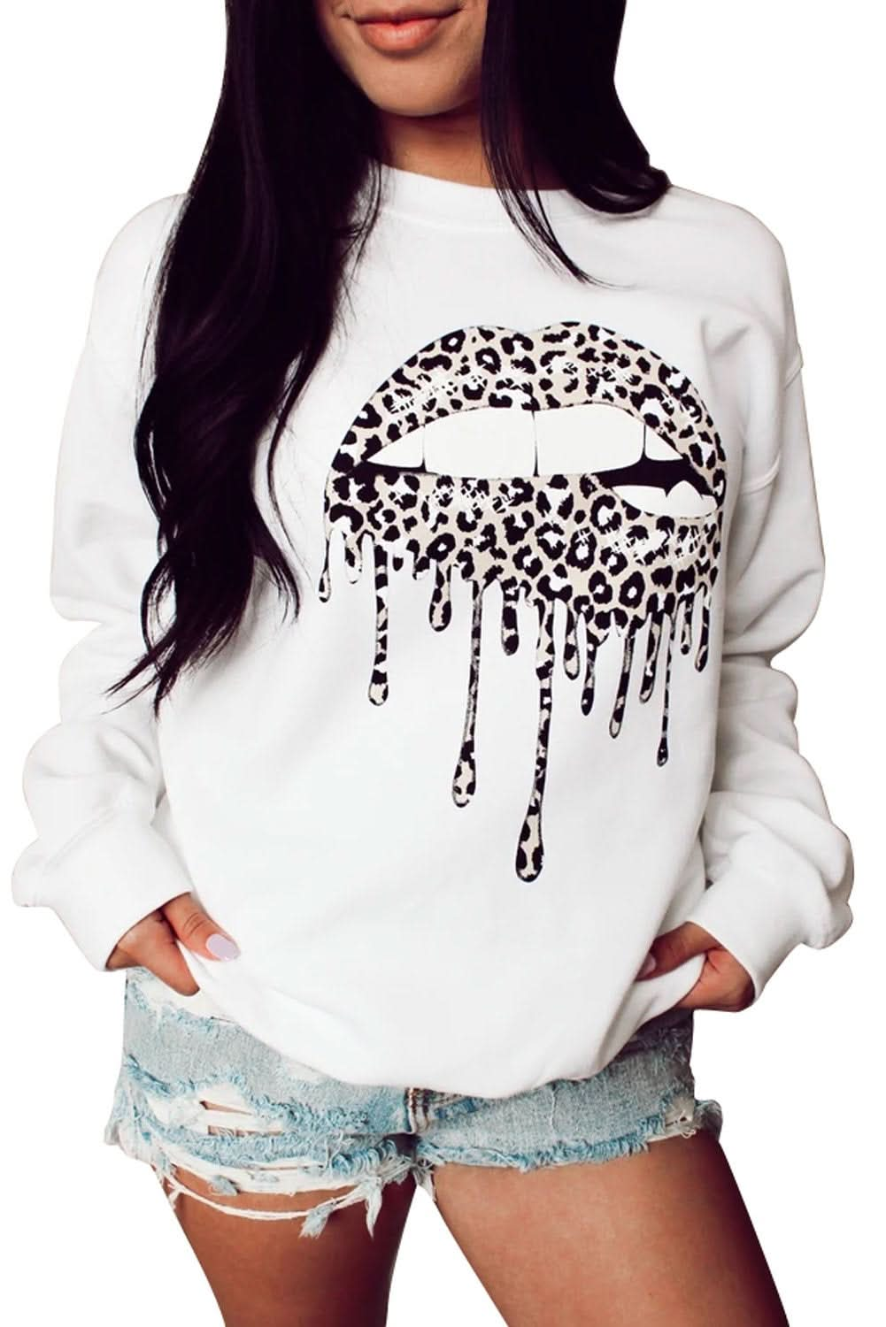 "Drip Drip Leopard Print Pullover Sweatshirt - Cozy Fall Essential" - Active Allure