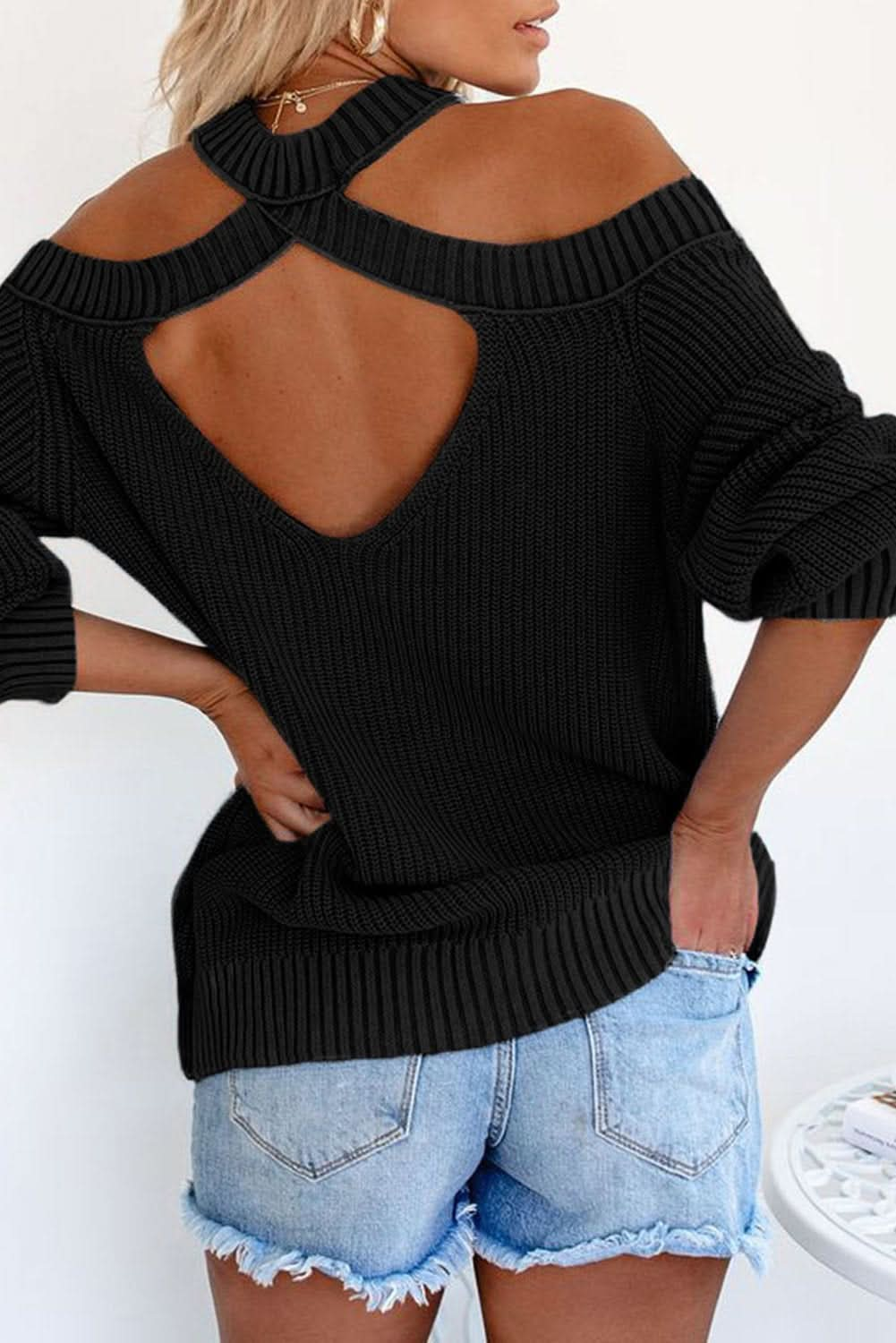 Trendy Cool Breeze Cotton Cold Shoulder Sweater | Women's Fashion Knitwear - Active Allure