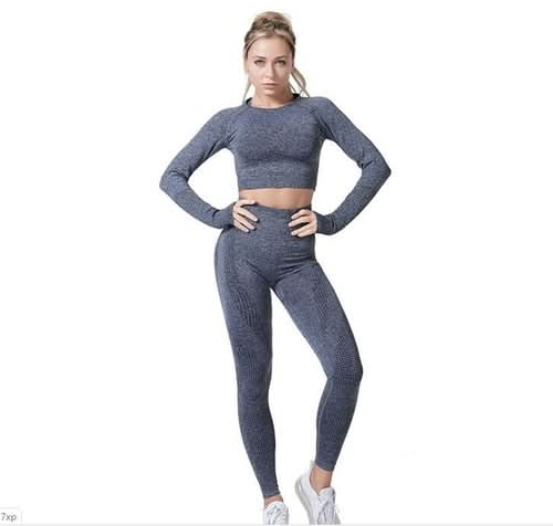 "Women’s Seamless Yoga Set - Vital Gym Fitness Leggings & Cropped Top" - Active Allure