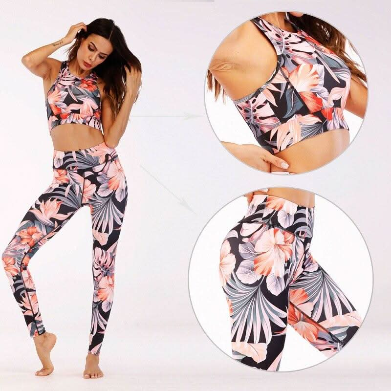 "Floral Print Yoga Set for Women - 2-Piece Workout Outfit" - Active Allure