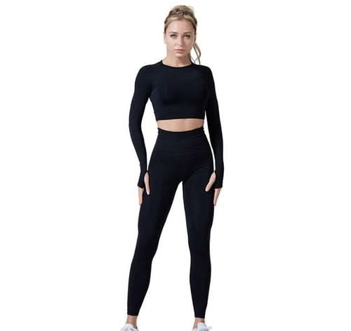 "Women’s Seamless Yoga Set - Vital Gym Fitness Leggings & Cropped Top" - Active Allure