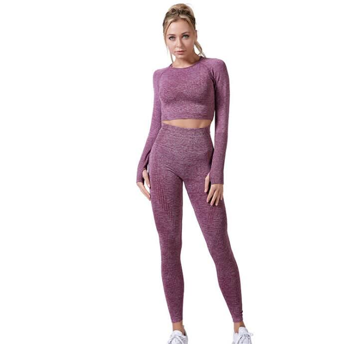 "Women’s Seamless Yoga Set - Vital Gym Fitness Leggings & Cropped Top" - Active Allure