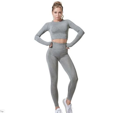 "Women’s Seamless Yoga Set - Vital Gym Fitness Leggings & Cropped Top" - Active Allure