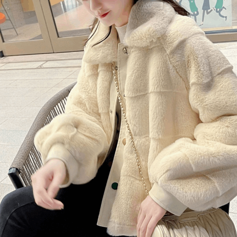 "Women’s Faux Fur Jacket with Vegan Leather Trimmed Cuffs - Luxe Winter Coat" - Active Allure