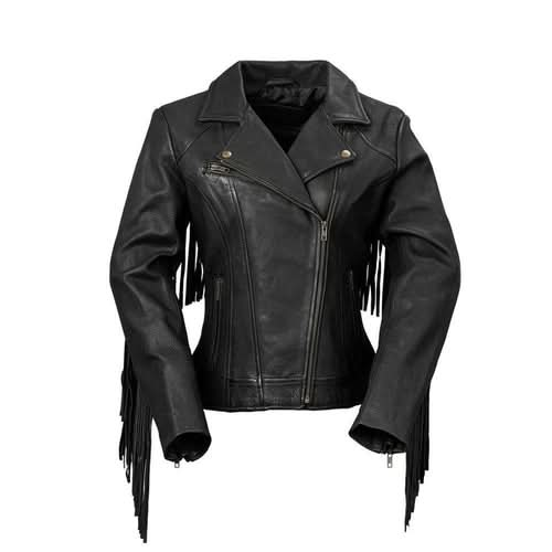 Daisy Women's Genuine Leather Jacket with Asymmetrical Collar & Tassels - Active Allure