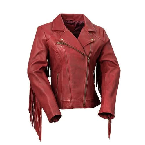 Daisy Women's Genuine Leather Jacket with Asymmetrical Collar & Tassels - Active Allure