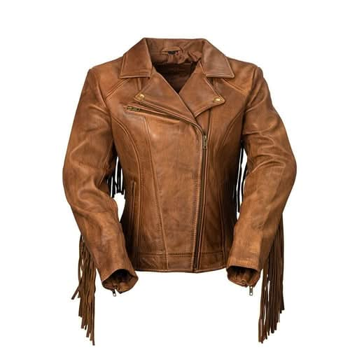 Daisy Women's Genuine Leather Jacket with Asymmetrical Collar & Tassels - Active Allure