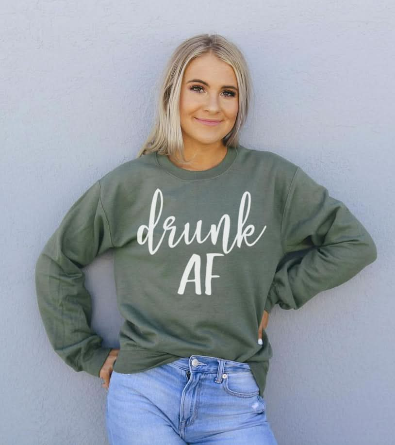 "Drunk AF Crewneck Sweatshirt - Unisex Funny Graphic Hoodie" - Active Allure