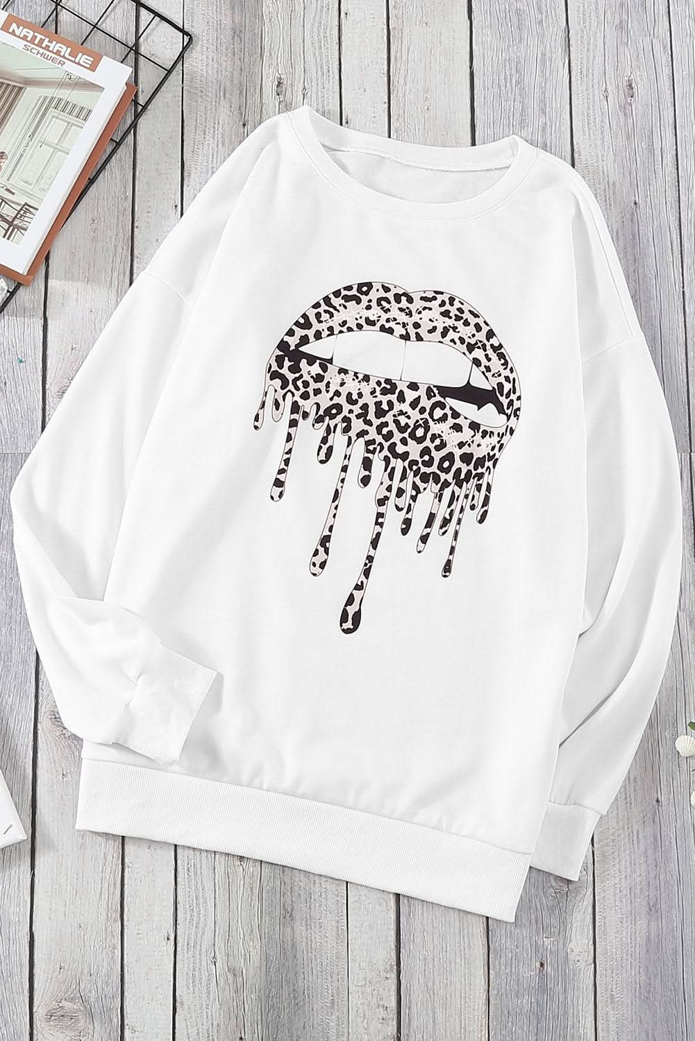 "Drip Drip Leopard Print Pullover Sweatshirt - Cozy Fall Essential" - Active Allure