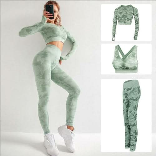 3pcs Women Carmful Camo Yoga Set Women Seamless Fitness Yoga Bra Sport - Active Allure