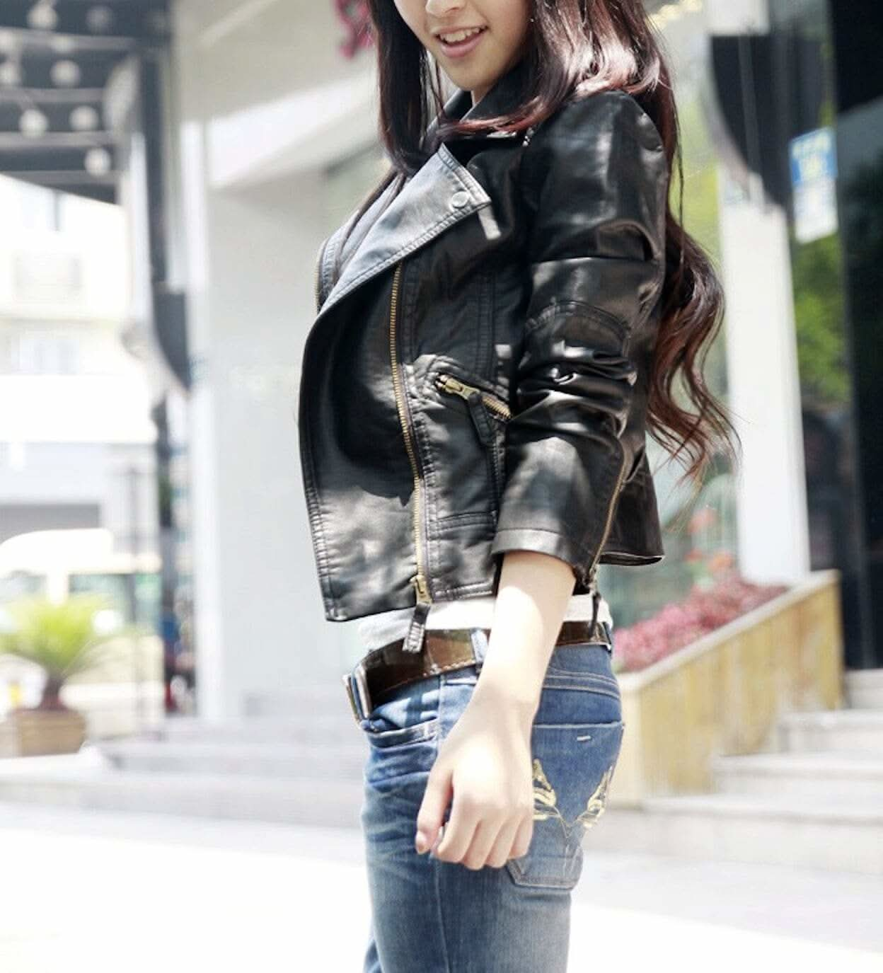 "Women’s Cropped Vegan Leather Jacket - Slim Fit Moto Style" - Active Allure